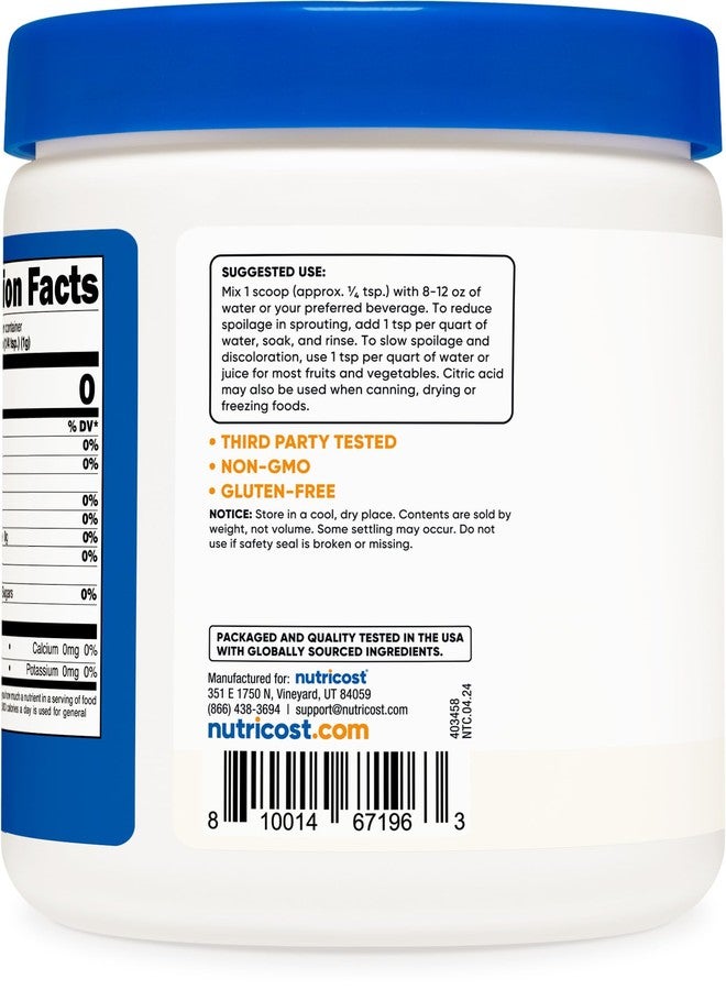 مسحوق حمض الستريك من نوتريكوست (1 رطل) - 1 غرام لكل حصة، غير معدل وراثيًا، خالٍ من الغلوتين، مناسب للنباتيين - Image 4